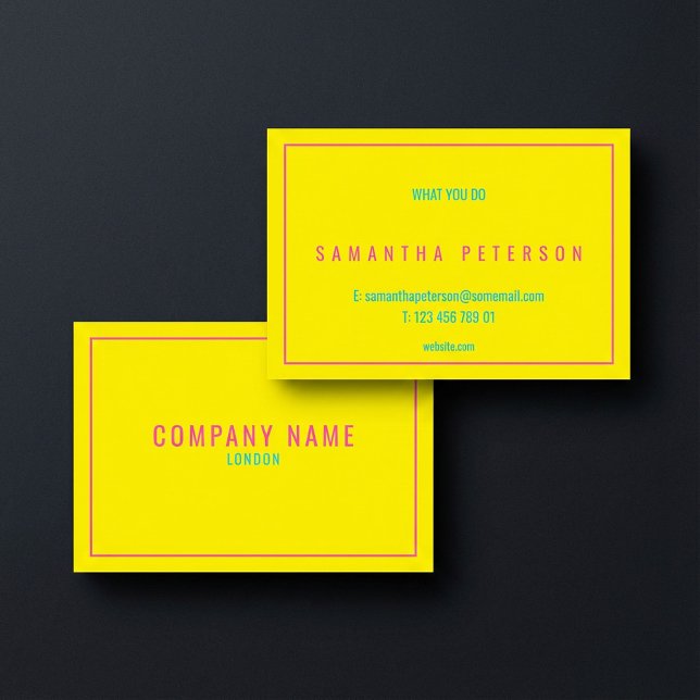 Carte De Visite Bordure néon rose fine, jaune (Thin pink neon border, yellow business card.)