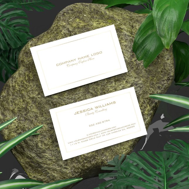 Carte De Visite Bordure Or Tin Simple Et Moderne En Blanc (Créateur téléchargé)