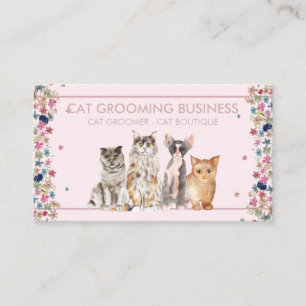Carte De Visite Bordure rose Cadre Floral Chat Love Pet Animaux