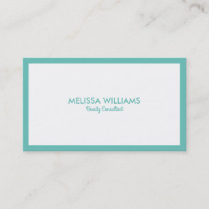 Carte De Visite Bordure simple minimaliste blanche et turquoise Bu