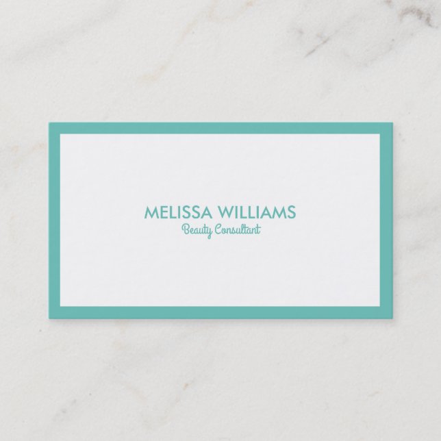 Carte De Visite Bordure simple minimaliste blanche et turquoise Bu (Devant)