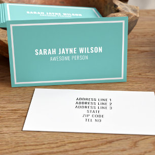 Carte De Visite Bordure turquoise et blanche Superbe personne simp
