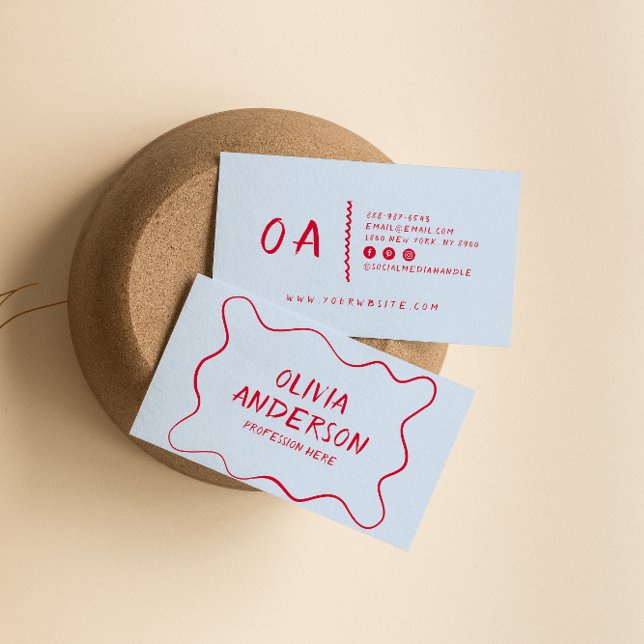 Carte De Visite Bordure unique Boho rouge bleu rétro (Créateur téléchargé)