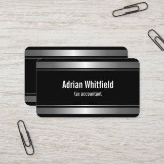 Carte De Visite Bordures à barres en noir et argent Comptable hori
