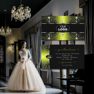 Carte De Visite Bordures ornementales noires et jaunes luxueuses A