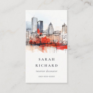 Carte De Visite Boston Massachusetts City Scape Watercolor Travel