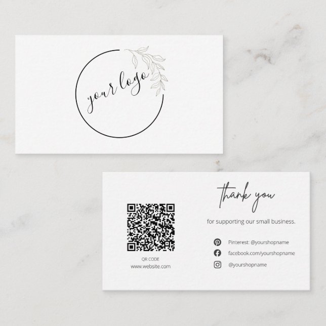 Carte De Visite Botanical Logo QR Code Thank You Card Business (Devant / Derrière)