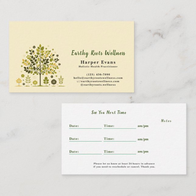 Carte De Visite Botanical Tree Holistic Wellness Appointment＆ (Devant / Derrière)