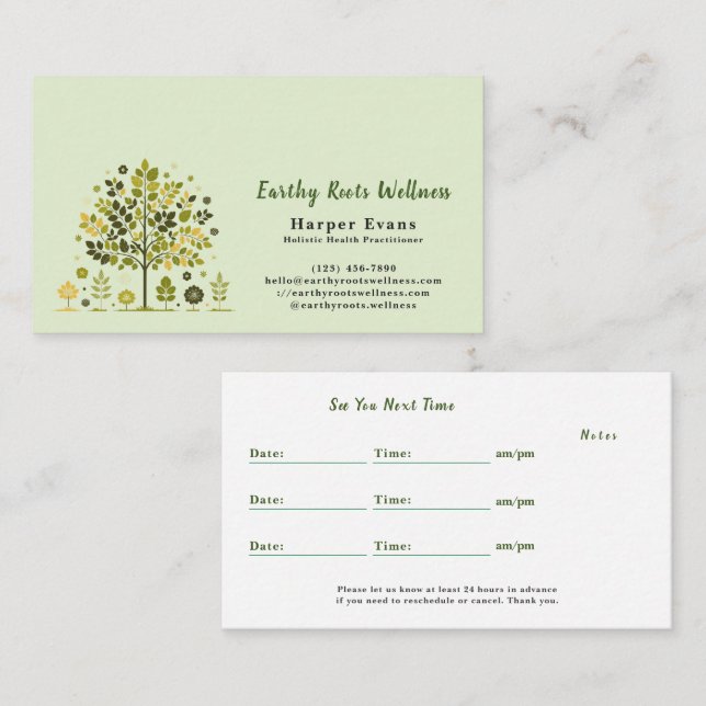 Carte De Visite BotanicalLightGreen HolisticWellness Appointment＆ (Devant / Derrière)