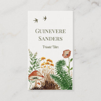 Carte De Visite Botanique aquarelle de fleurs sauvages Fougère Cha