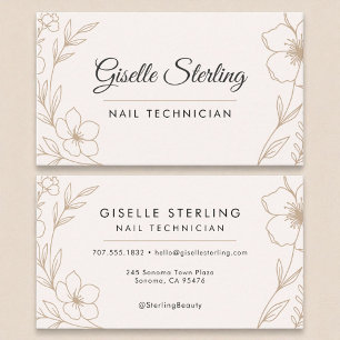 Carte De Visite Botanique Blush Black Nail Technicien Beauté