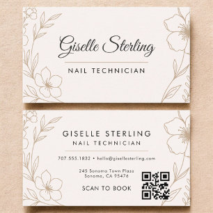 Carte De Visite Botanique Blush Nail Technicien QR Code Floral