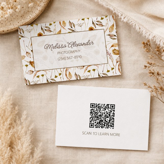Carte De Visite Botanique bohème avec code QR  (Créateur téléchargé)