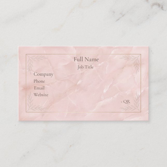 Carte de visite botanique dorée en marbre rose lux (Devant)