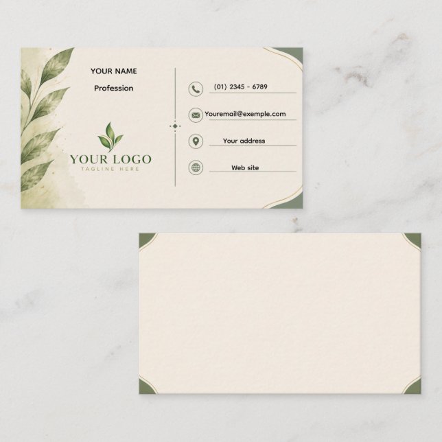 Carte de visite botanique Élégante verdure minimal (Devant / Derrière)