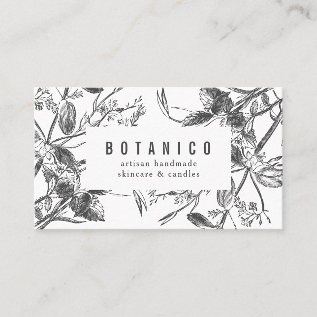 Carte De Visite Botanique Floral noir et blanc Simple Classy (Devant)