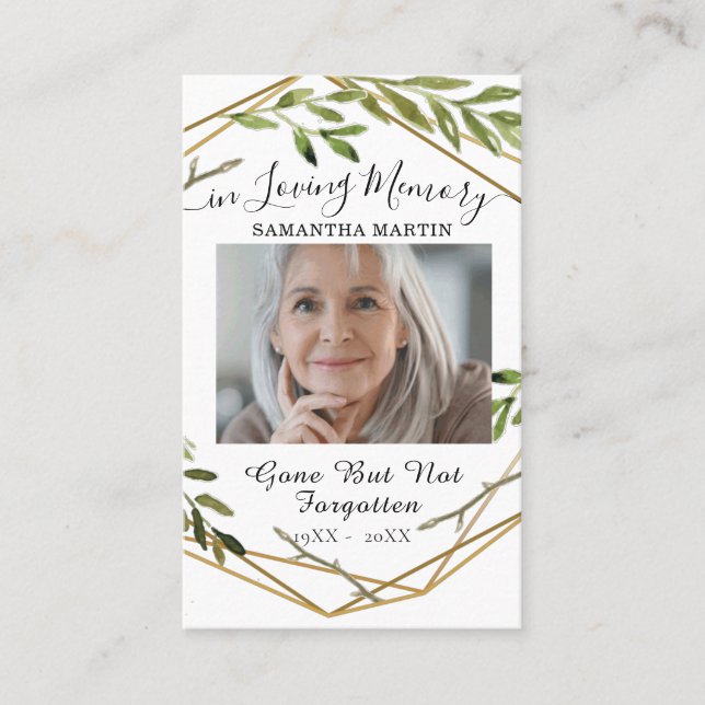 Carte De Visite Botanique Golden Custom Photo Funeral Prayer Card (Devant)