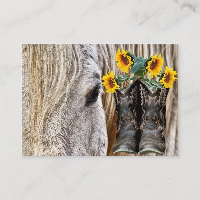 Carte De Visite Botte de Cheval Cowboy Tournesols (Devant)