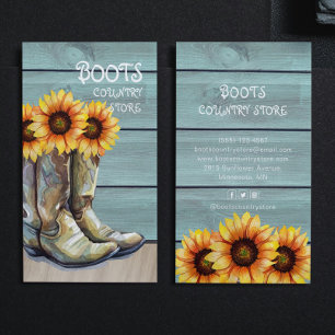 Carte De Visite Bottes de cowboy tournesol rustiques vintage