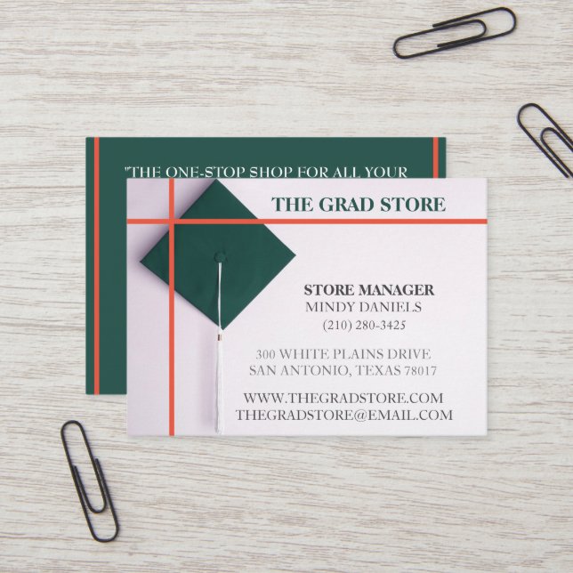 Carte De Visite Bouchon de graduation Turquoise vert et orange (Devant/Arrière en situation)