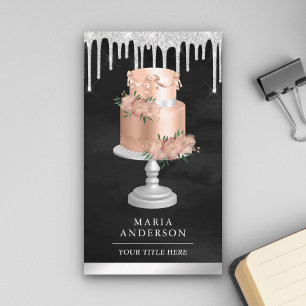 Carte De Visite Bouchons d'argent Pink Floral pâtisserie Chef boul