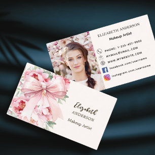 Carte De Visite Boucles d'arc rose fleur qr code des médias sociau
