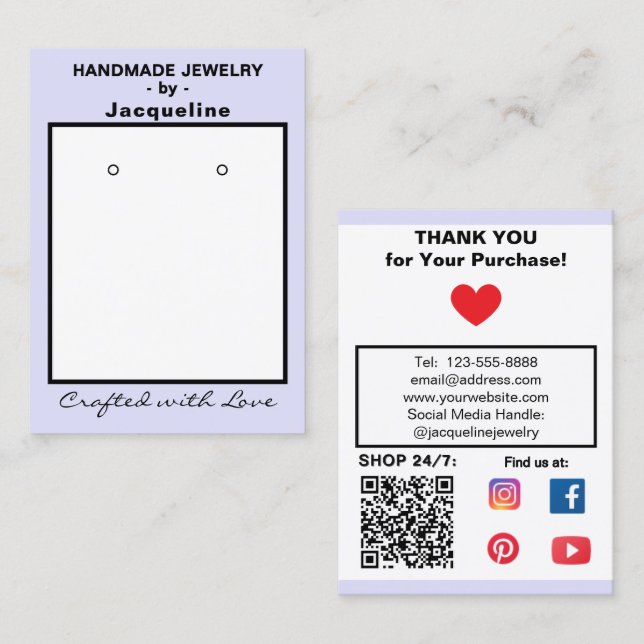 Carte De Visite Boucles d'oreilles en lavande Code QR social (Devant / Derrière)
