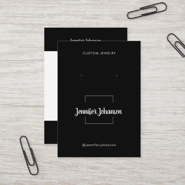 Carte De Visite Boucles d'oreilles pour porte-bijoux noir moderne  (Devant/Arrière en situation)