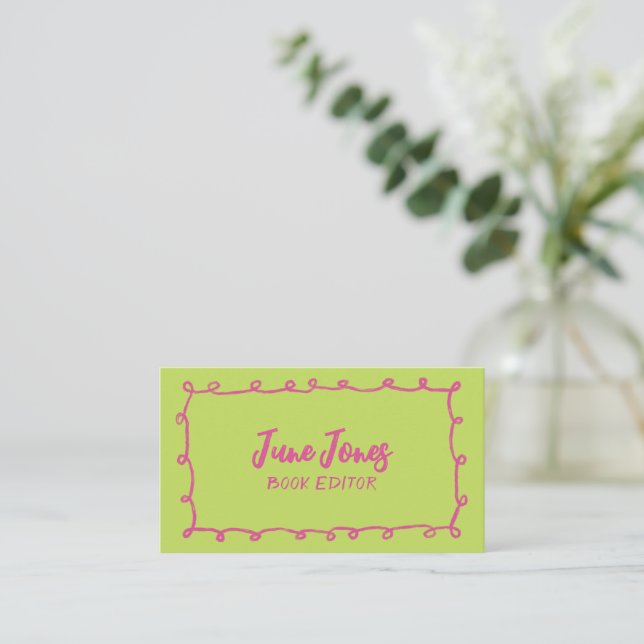 Carte De Visite Boucles faites main Doodle Whimsical Inky Brushstr (Debout devant)