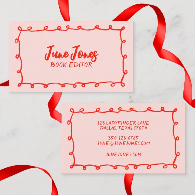 Carte De Visite Boucles faites main Doodle Whimsical Inky Chic ros (Handmade Loops Doodle Whimsical Inky Chic Red Pink Business Card
)