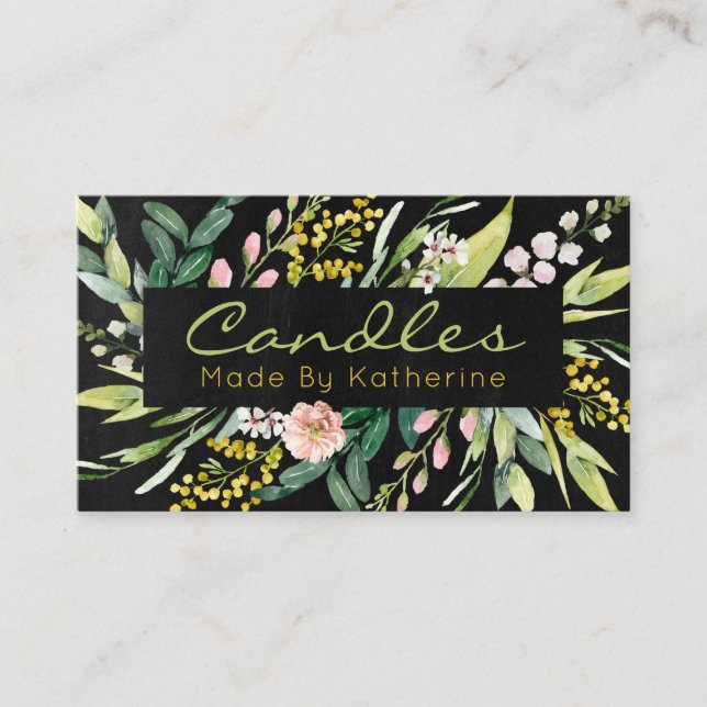 Carte De Visite Bougie Florale Noire Faite À La Main Et Fonte De C (Devant)