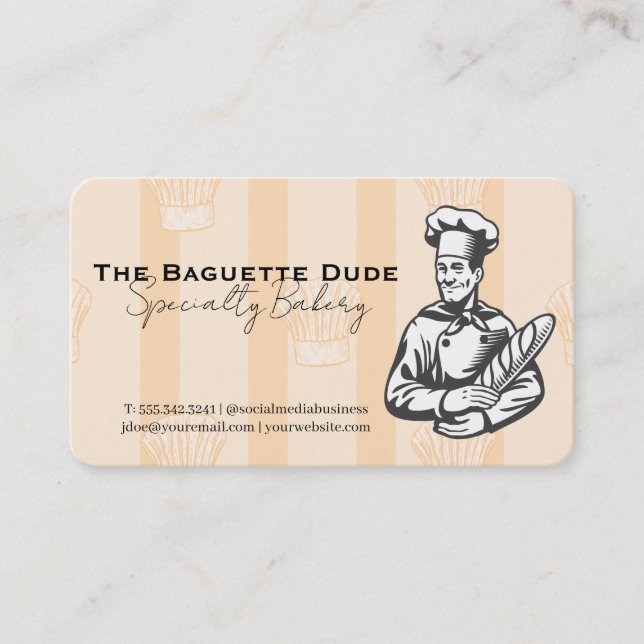 Carte De Visite Boulanger tenant une baguette (Devant)