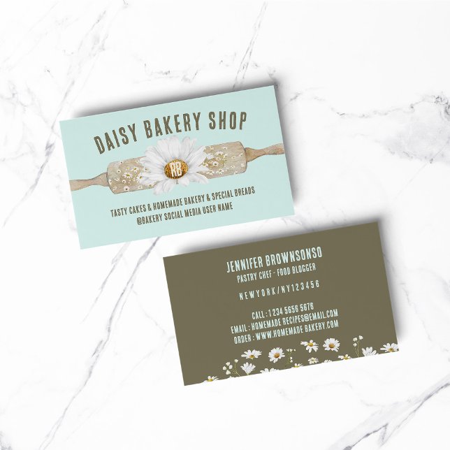 Carte De Visite Boulangerie à fleurs de style rustique vert (BAKERY PASTRY CHEF COOK CAKE event planner business)