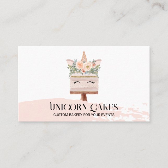 Carte De Visite Boulangerie Anniversaire Gâteau Unicorn Blush Rose (Devant)