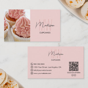 Carte De Visite Boulangerie avec logo monogramme photo QR rose