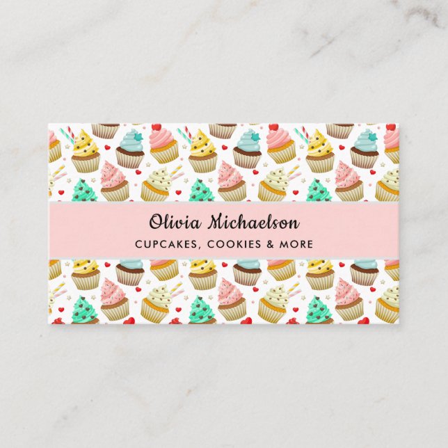 Carte De Visite Boulangerie Baker Cute Cupcake Motif (Devant)