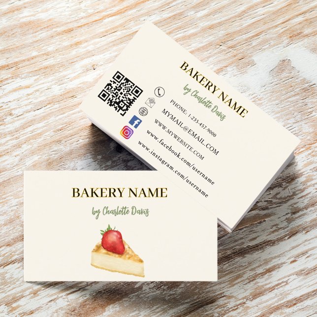 Carte De Visite Boulangerie beige crème pâtisserie QR code (Créateur téléchargé)