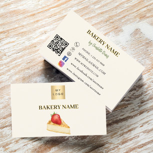 Carte De Visite Boulangerie beige crème pâtisserie QR code logo