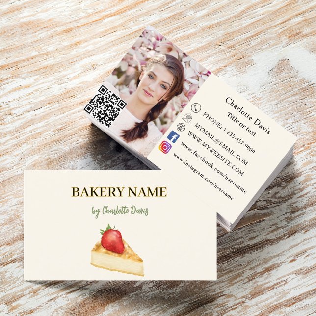 Carte De Visite Boulangerie beige crème pâtisserie QR code photo (Créateur téléchargé)