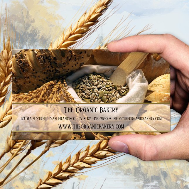 Carte De Visite Boulangerie Bio Traditionnelle (Business card featuring an image of breads and grains. Beautiful for a bread or organic bakery)
