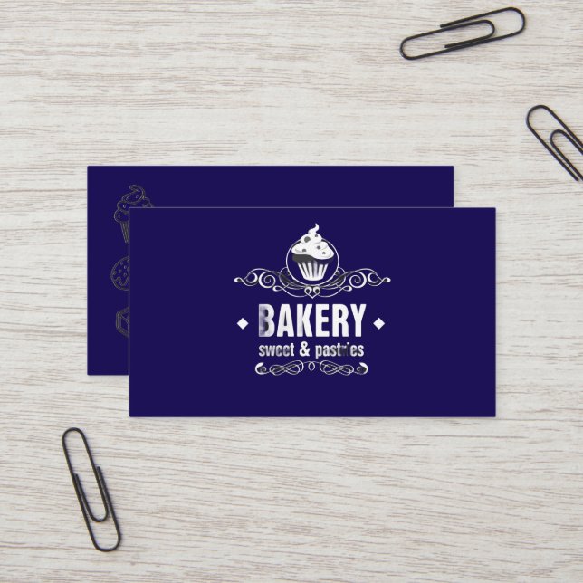 Carte De Visite Boulangerie Bleu Foncé  (Devant/Arrière en situation)