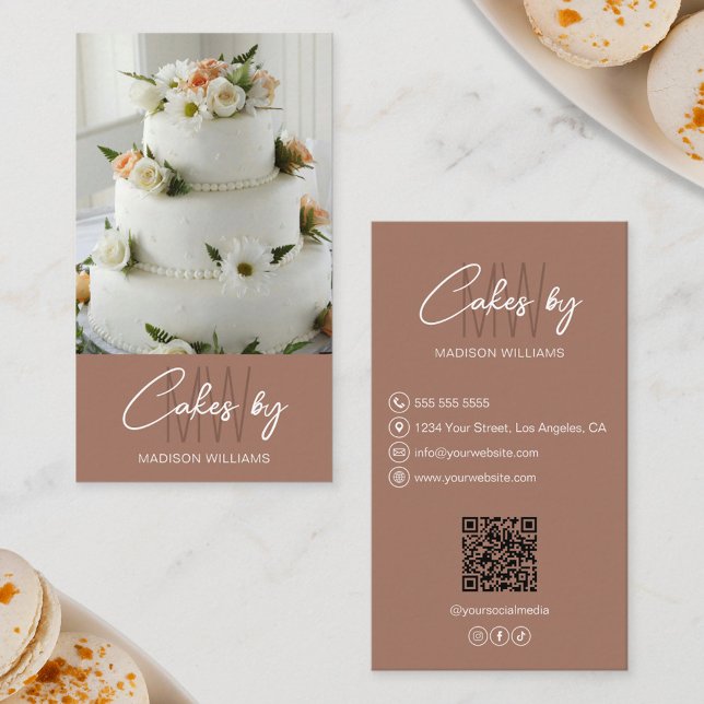 Carte De Visite Boulangerie Cake Custom Monogramme Logo Brown (Bakery Cake Custom Monogram Logo Brown Business Card)