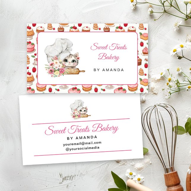 Carte De Visite Boulangerie Chef Kitten Rose (Créateur téléchargé)