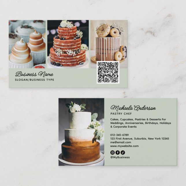 Carte De Visite Boulangerie/Chef/Traiteur 4-Photo Code QR Écriture (Devant / Derrière)