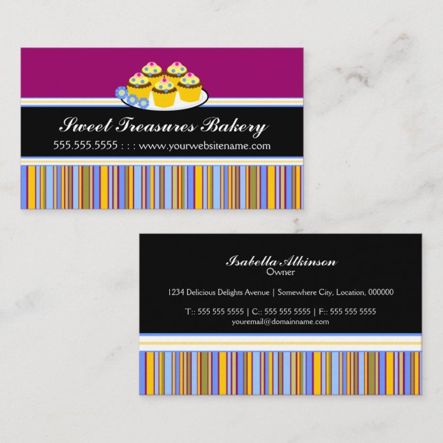 Carte De Visite Boulangerie Colorée Cupcakes (Devant / Derrière)