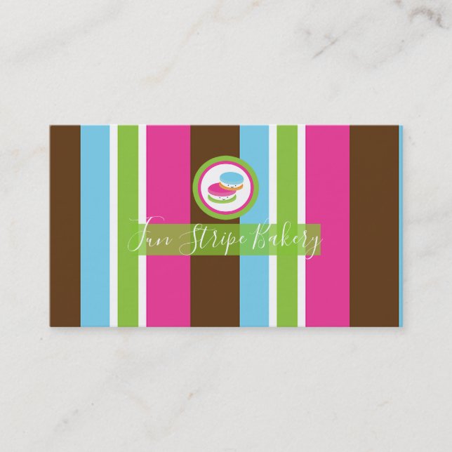 Carte De Visite Boulangerie colorée mignonne Macarons Fun Stripe (Devant)