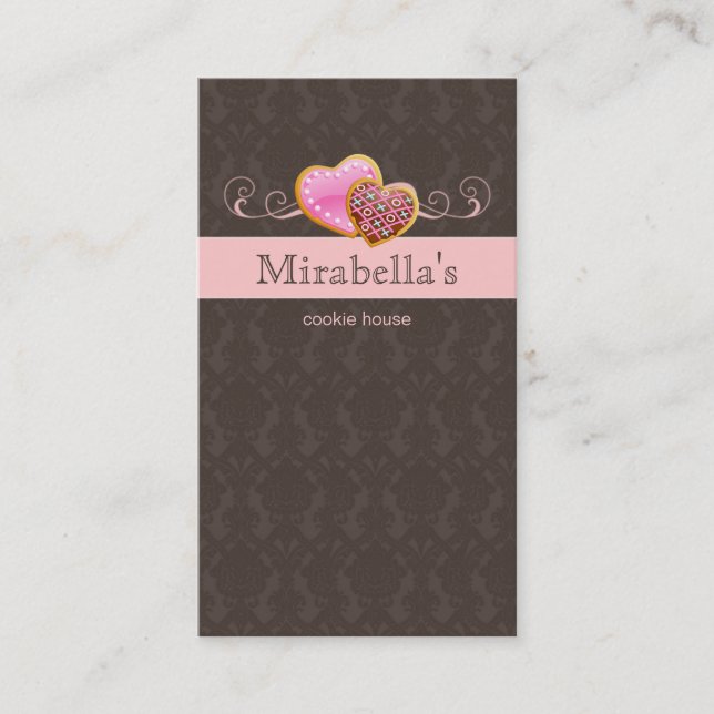 Carte De Visite Boulangerie Cookie Cute Damask Swirl Rose Brown (Devant)
