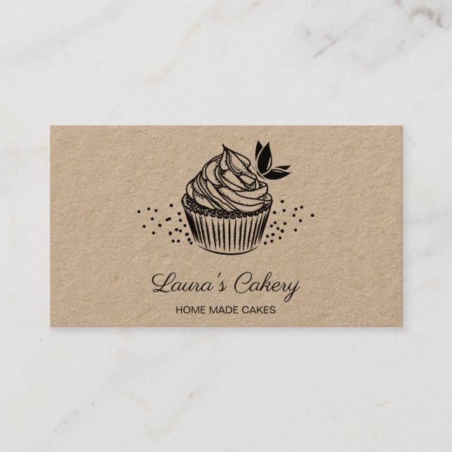 Carte De Visite Boulangerie Cupcake à main vintage (Devant)