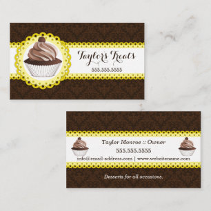 Carte De Visite Boulangerie Cupcake Damask Frontale à échalotes