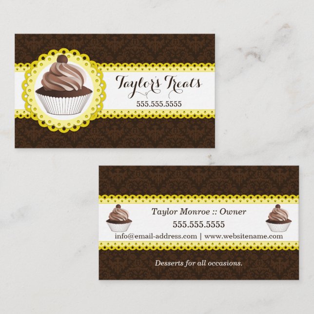 Carte De Visite Boulangerie Cupcake Damask Frontale à échalotes (Devant / Derrière)
